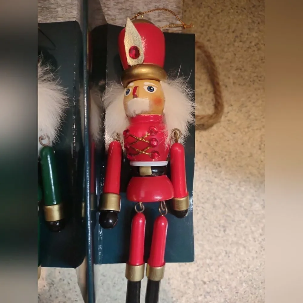 Set of 4 Tall Wood Soldier Nutcracker Ornaments